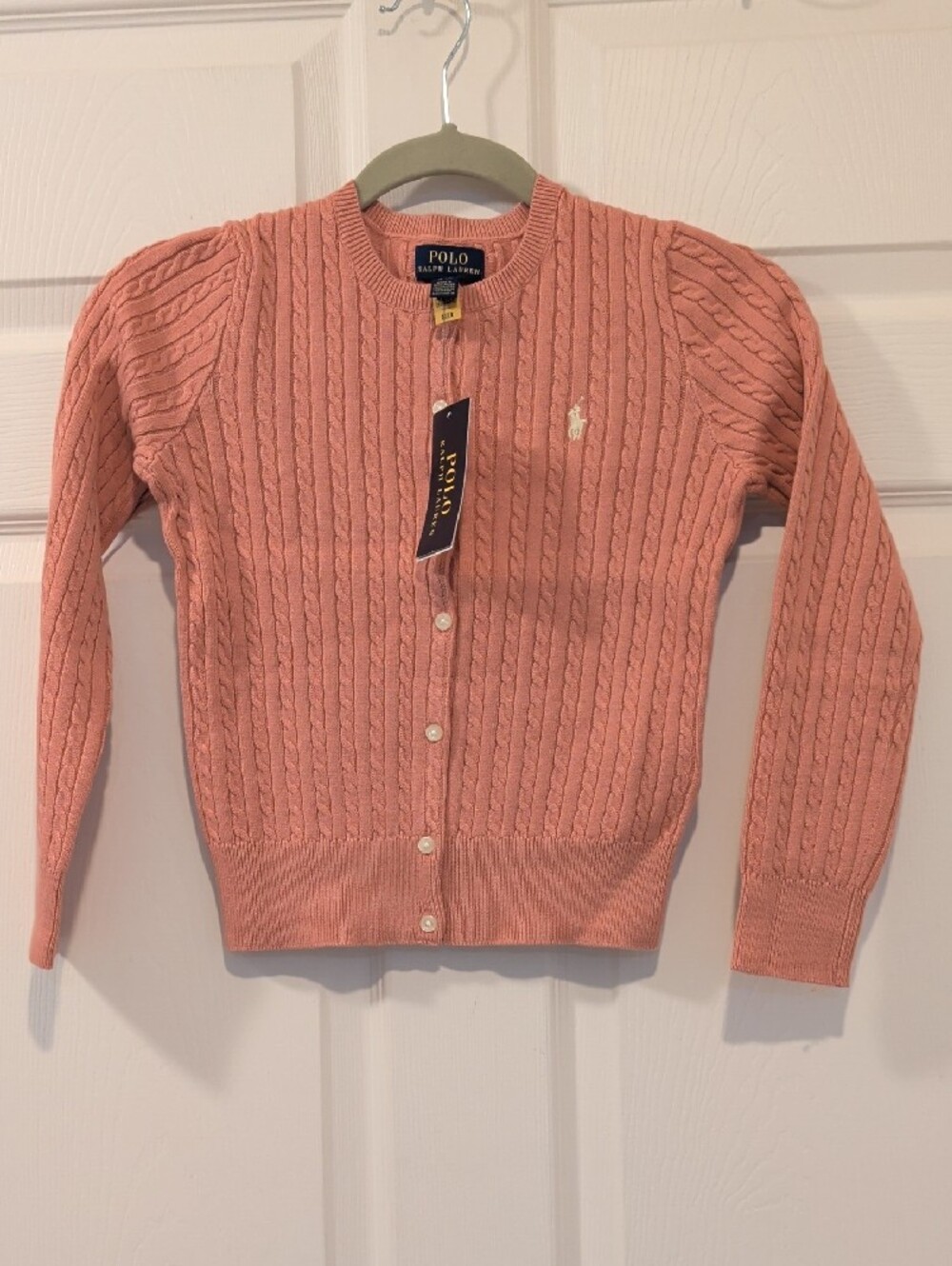 Polo Ralph Lauren Girls' 7-16 Mini-Cable Button Front Cardigan York Harbor Pink